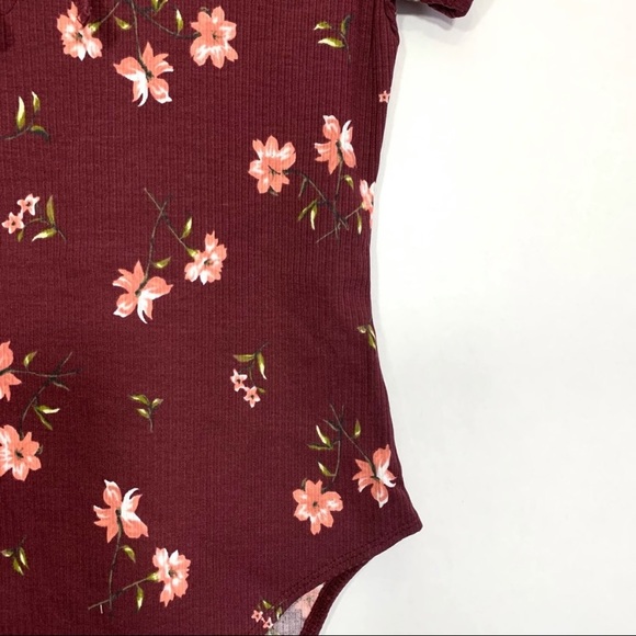 Wild Fable Women's Burgundy Floral Short Sleeve Bodysuit - Picture 8 of 10